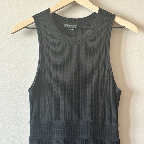 Women's S Theory Chloh Enchanted Ribbed Stretch Knit Black Dress Fit Flare - Picture 4 of 8